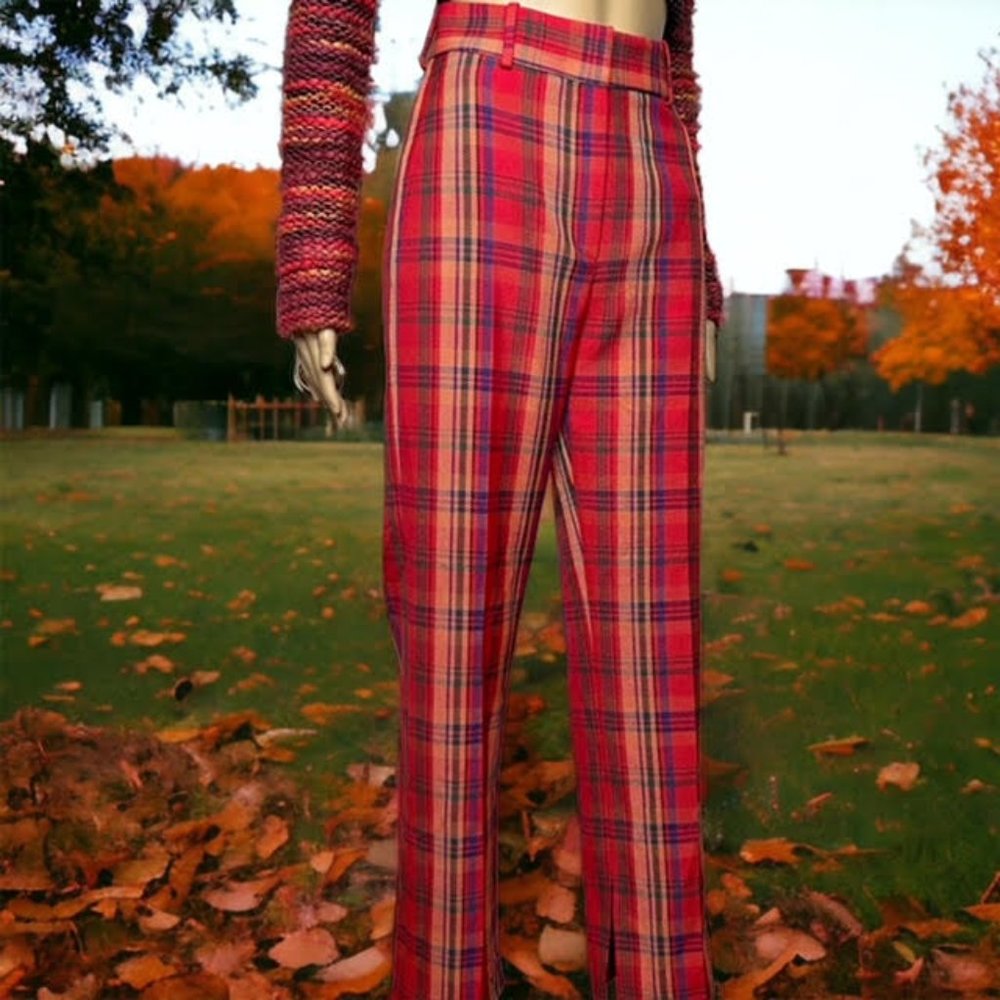 Uterque NWT Colorful Bright Plaid Pants Plaid Trouser Rare New XS 24